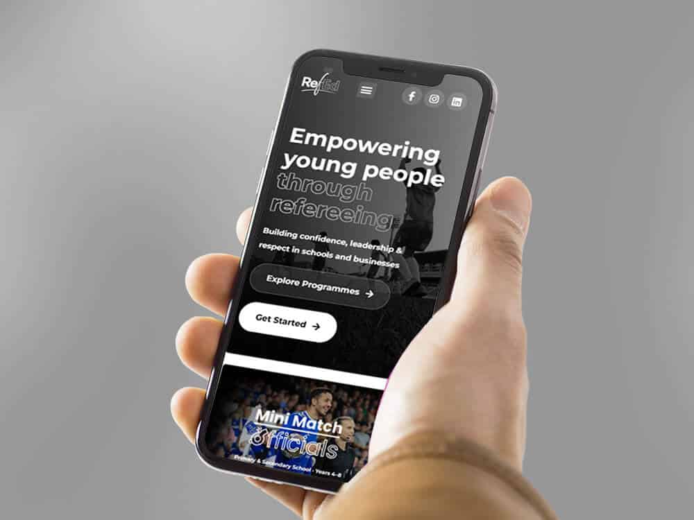 New Referee Education Ltd Website loaded on mobile phone